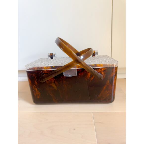 Vintage Merle Norman Crystal-and-Tortoise-Look Evening Purse. Case/ Top handle - Picture 8 of 10